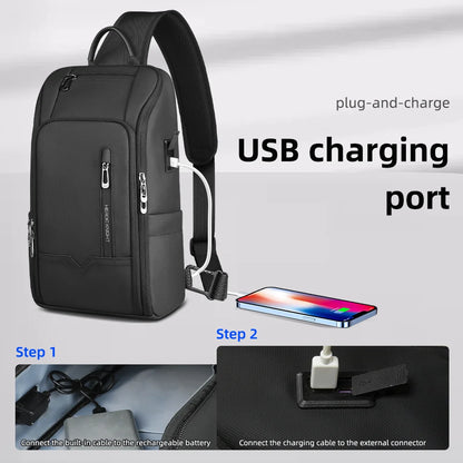 Men Crossbody Bag with USB Waterproof Travel Sling