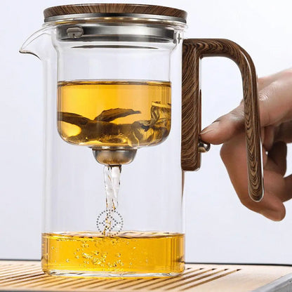 Teapot Glass Magnetic Separation Wood Handle