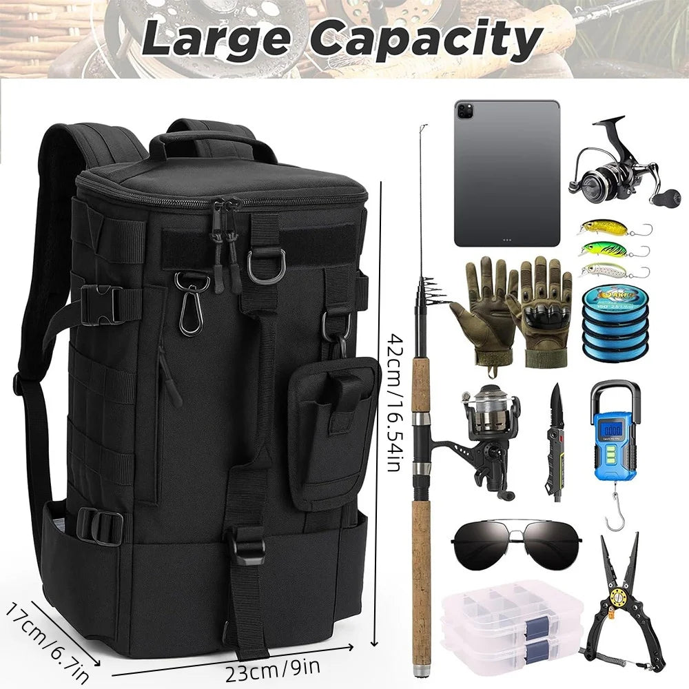 Tactical Fishing Backpack with Rod Holder & Tackle Storage