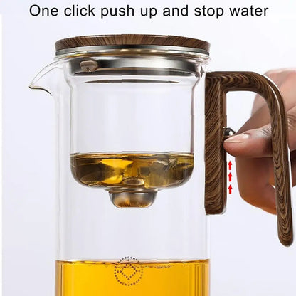 Teapot Glass Magnetic Separation Wood Handle