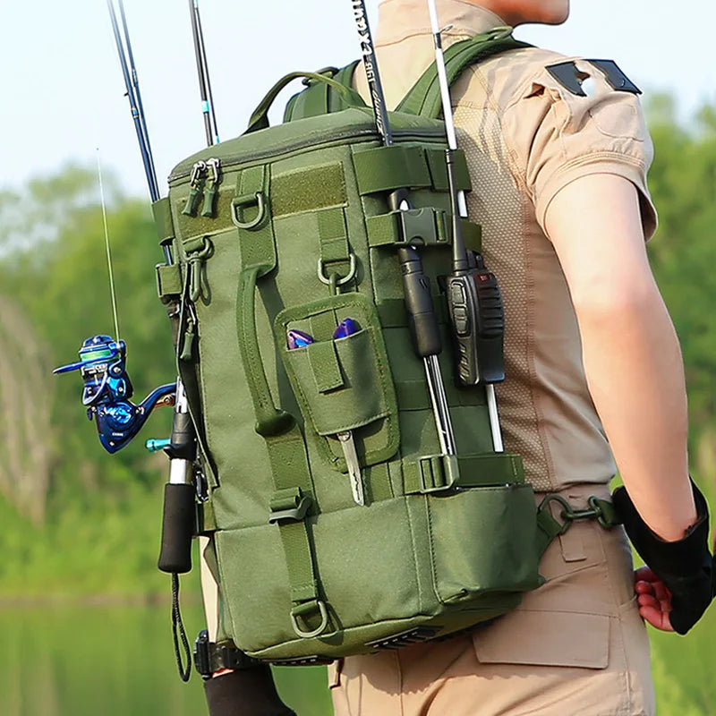 Fishing Backpack Tactical Molle Rod Holder Storage Bag