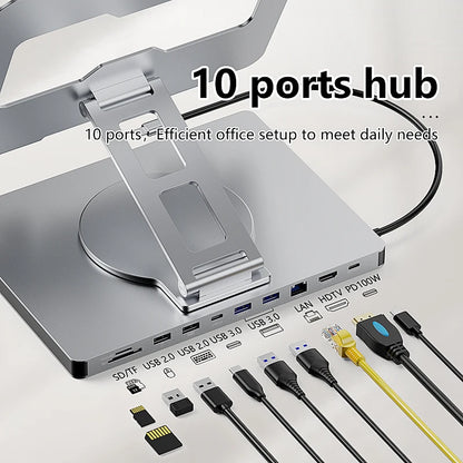 Docking Hub Aluminum 10-in-1 USB-C Adapter 4K 60Hz