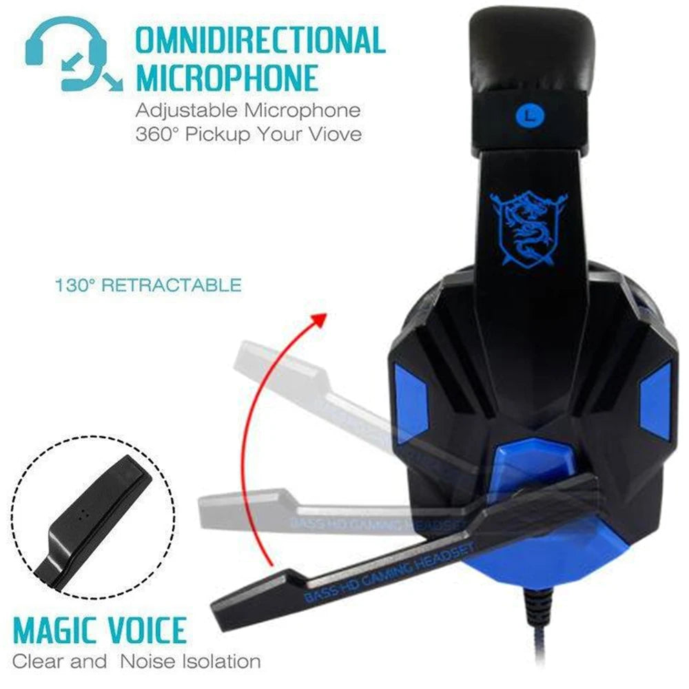 Gaming Headset with Wired 3.5mm Adjustable Microphone