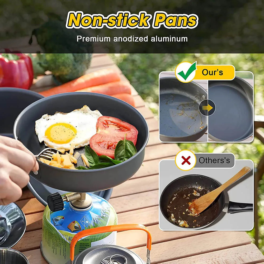 Camping Cookware Set Aluminum Portable Outdoor Cooking Gear