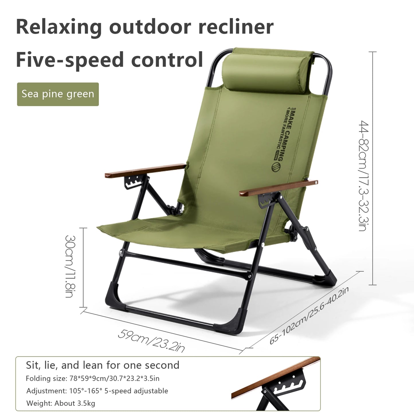Camping Chair Adjustable Armrest Folding Portable