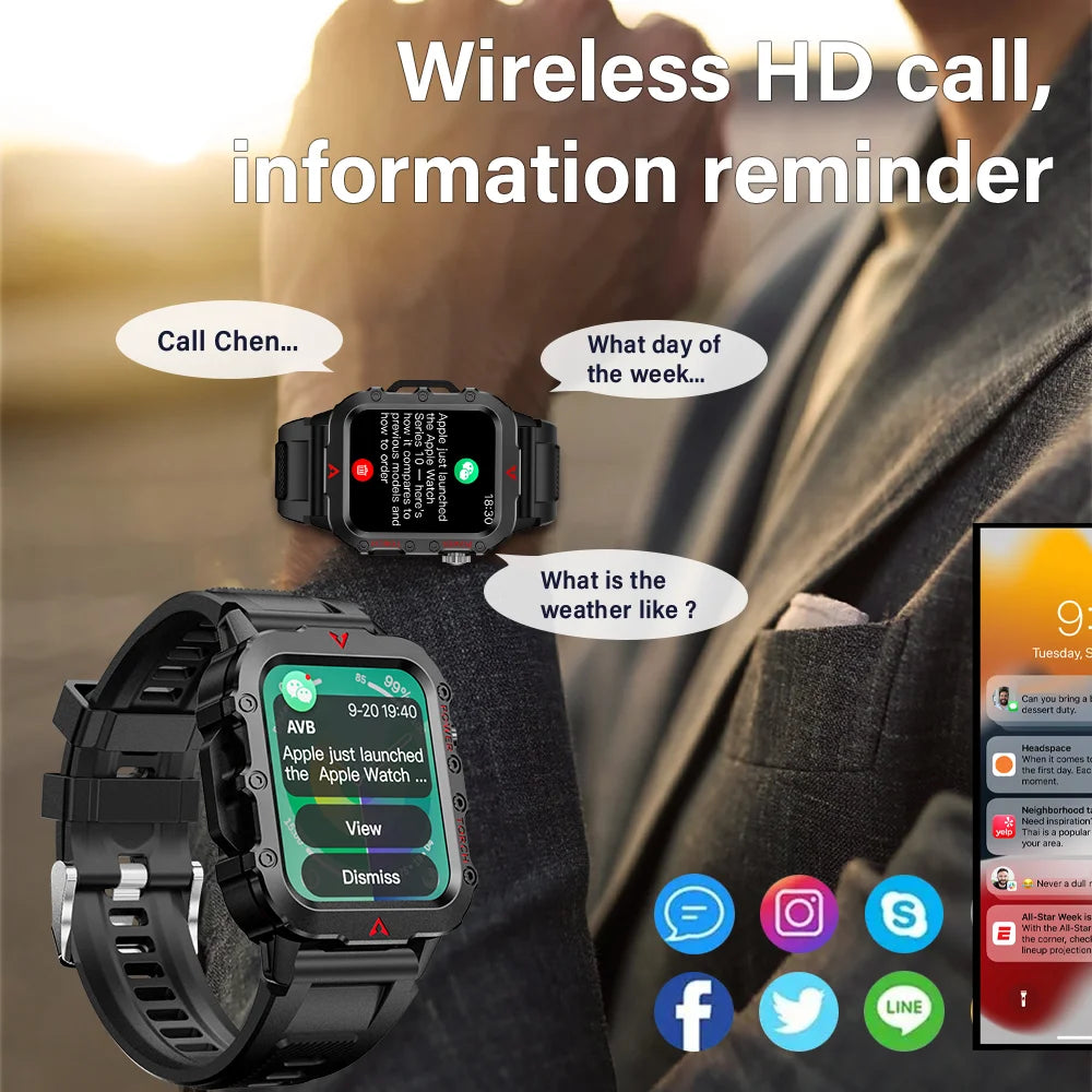 Sports Smart Watch with Bluetooth Call and LED Flashlight