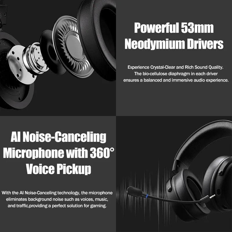 Headset Gaming Tri-Mode Wireless USB Microphone