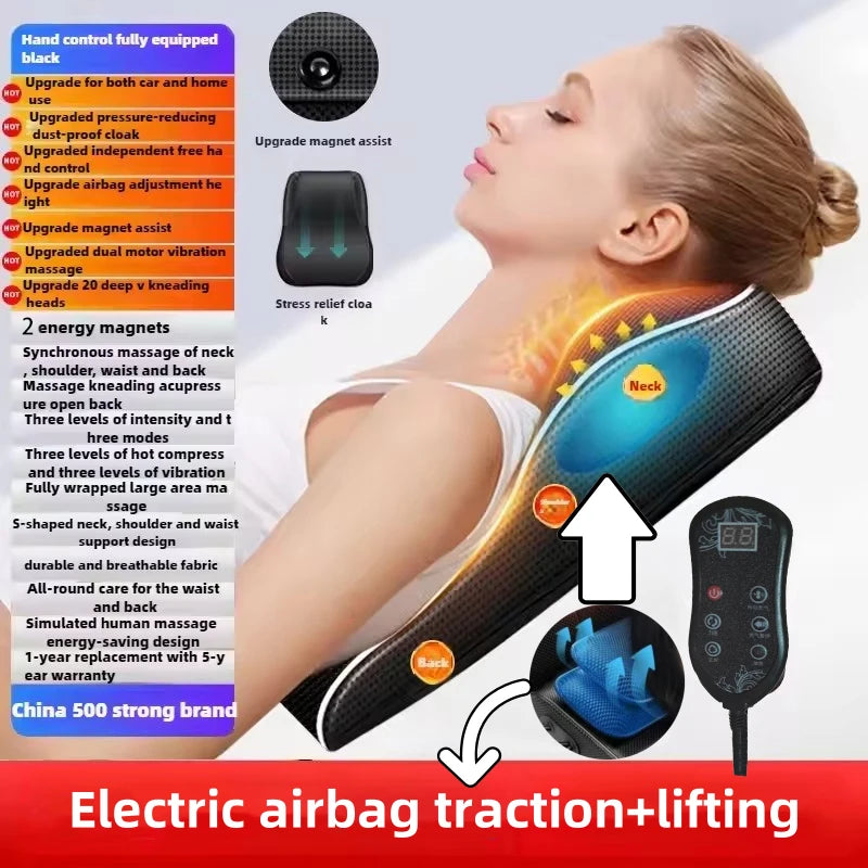 Neck Massager with Electric Traction Heating Head Support