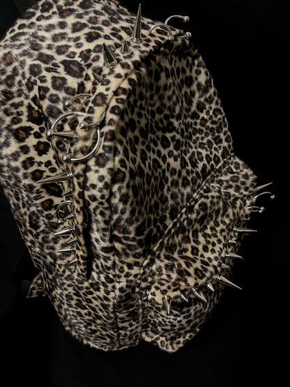 Leopard Backpack with Rivet Punk Large Capacity