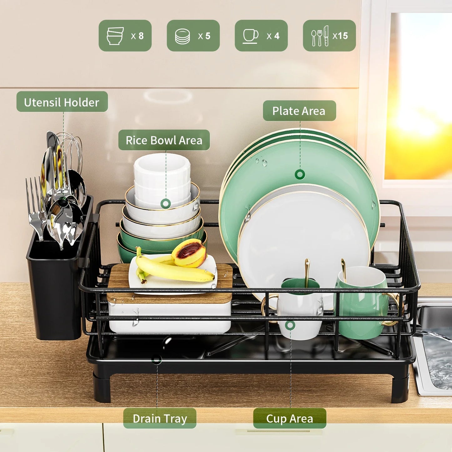 Kitchen Rack Multifunction Metal Black