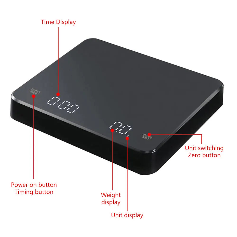 Coffee Scale Digital Precision Timer LED USB Rechargeable