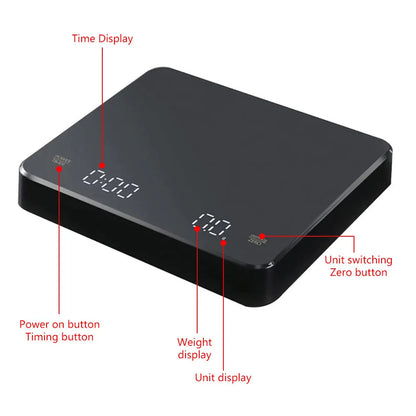 Coffee Scale Digital Precision Timer LED USB Rechargeable