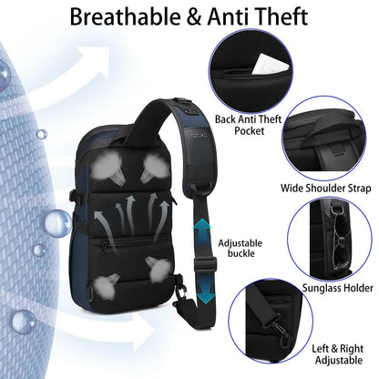 Sling Bag Waterproof Anti Theft Crossbody USB Charging Port