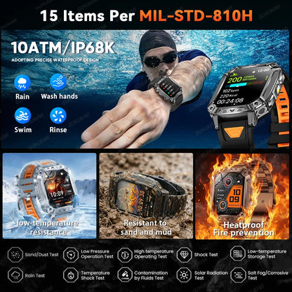 Military Smart Watch with 1400mAh Bluetooth Call (Black)