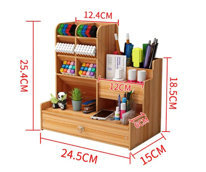 Desk Organizer Wooden Large-Capacity Pen Holder Drawer