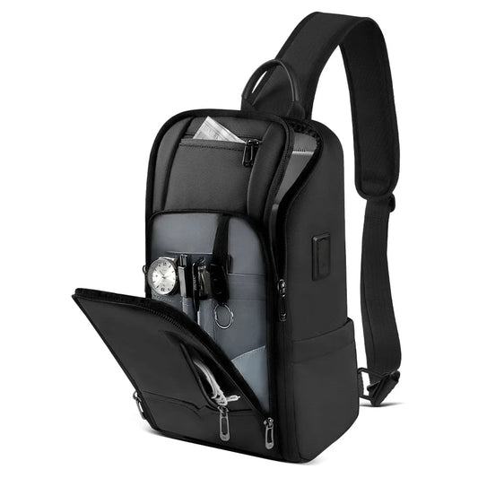 Men Crossbody Bag with USB Waterproof Travel Sling