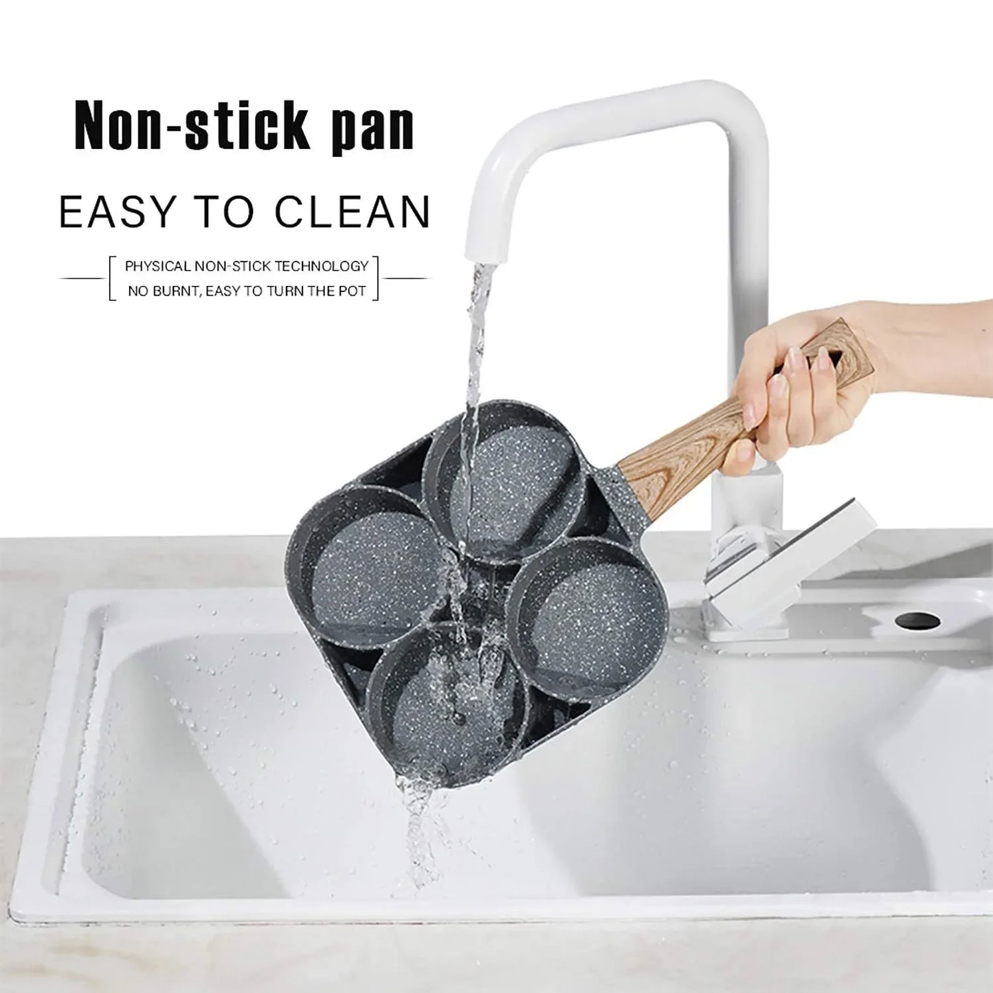 Frying Pan Non Stick Four Hole Omelet Wooden Handle