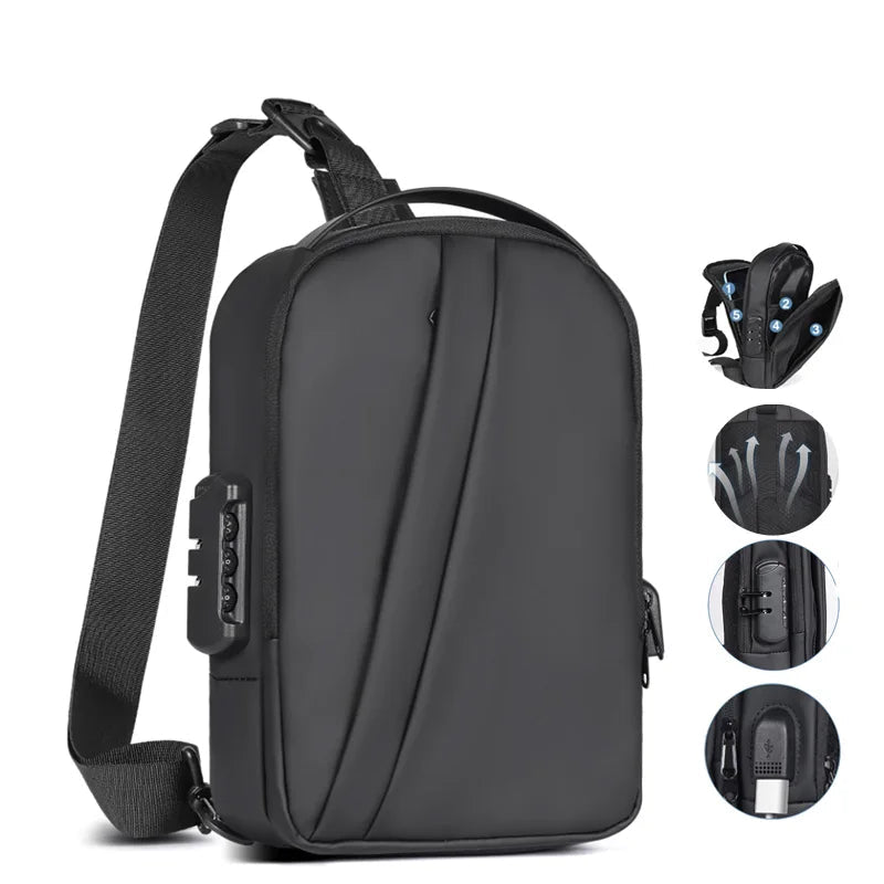 Men Anti-Theft Sling Bag with Waterproof USB Crossbody