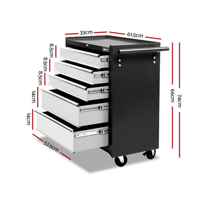 5 Drawer Tool Box Cabinet Chest Trolley Box Garage Storage Toolbox Grey
