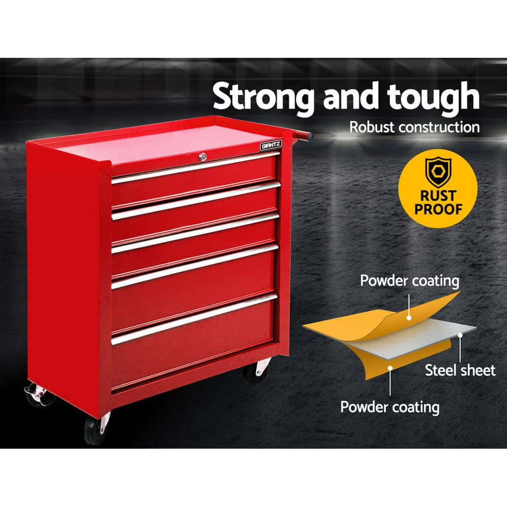 Best 5 Drawer Tool Box Cabinet Chest Trolley Box Garage Storage Toolbox Red | Buy Online at Furniture Things Australia