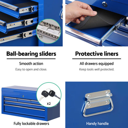 7 Drawer Tool Box Cabinet Chest Trolley Toolbox Garage Storage Blue