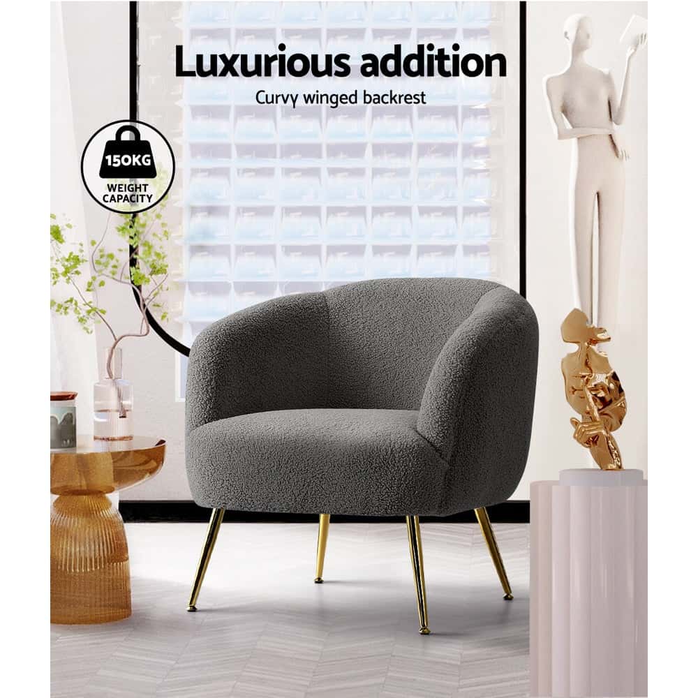 Best Armchair Lounge Chair Accent Chairs Arm Armchairs Sherpa Boucle Charcoal | Buy Online at Furniture Things Australia
