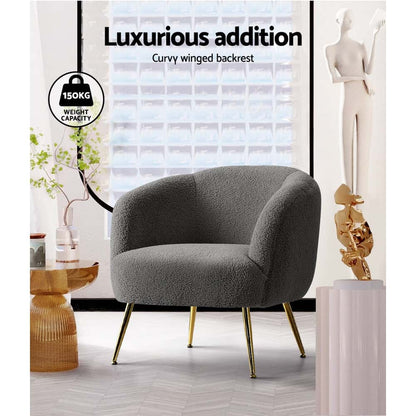 Best Armchair Lounge Chair Accent Chairs Arm Armchairs Sherpa Boucle Charcoal | Buy Online at Furniture Things Australia