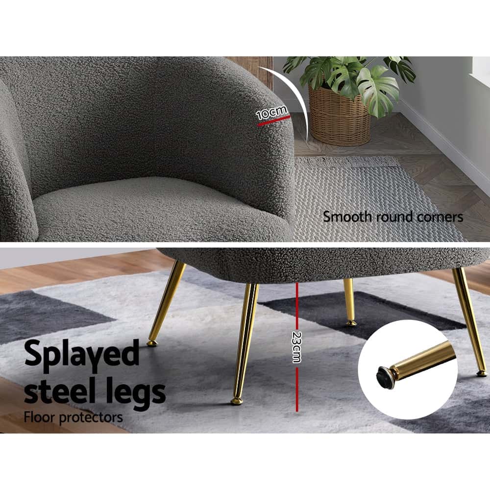 Best Armchair Lounge Chair Accent Chairs Arm Armchairs Sherpa Boucle Charcoal | Buy Online at Furniture Things Australia