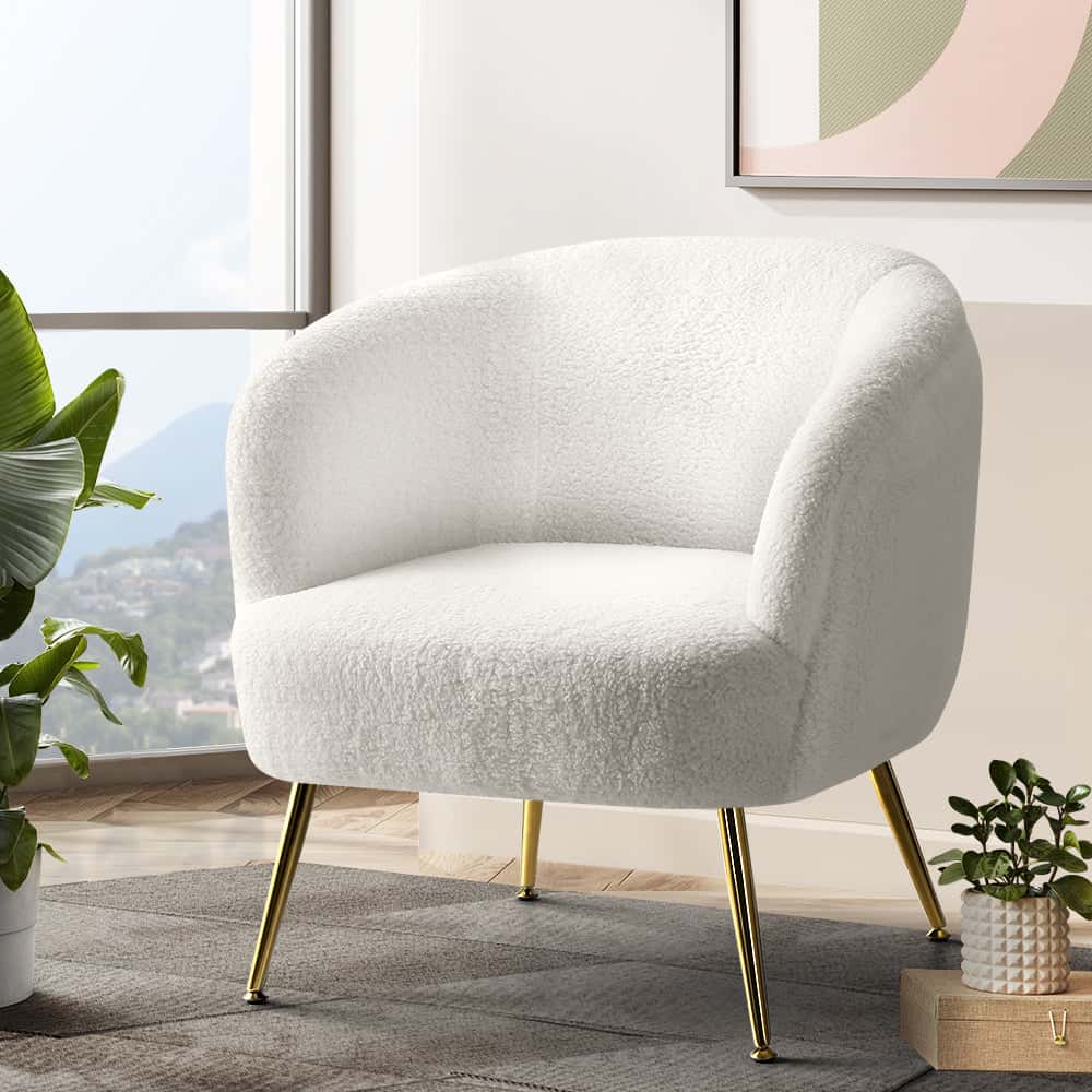 Best Armchair Lounge Chair Accent Chairs Armchairs Sherpa Boucle Sofa White | Buy Online at Furniture Things Australia