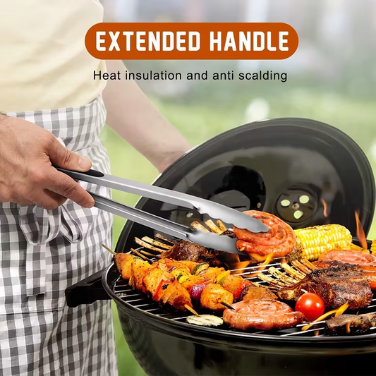 Stainless steel kitchen tongs set (2 pieces), silicone anti-slip handle, lockable barbecue food tongs, 22.86cm & 30.48cm, barbecue cooking tools