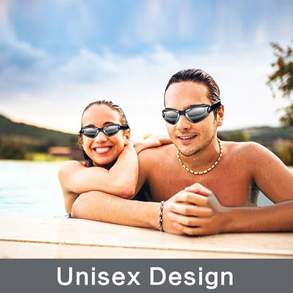 Blue Swim Goggles Set with Cap, Nose Clip, Earplugs & Case: Anti-Fog UV Protection for Men & Women