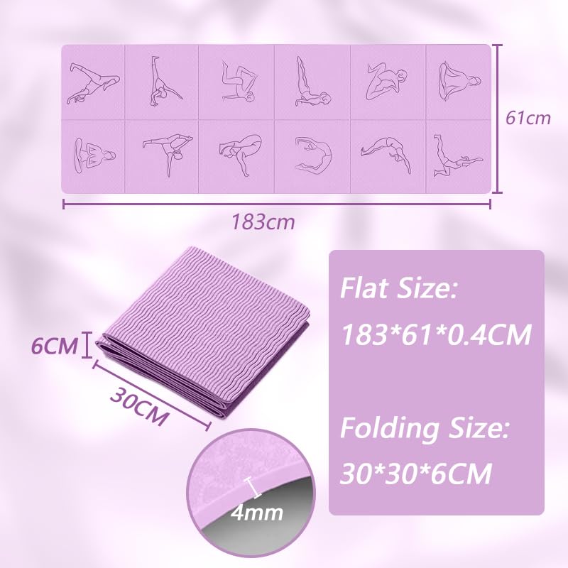 Dual-Sided Non-Slip TPE Exercise Mat for Yoga, Pilates, Kids Nap & Travel (Purple)