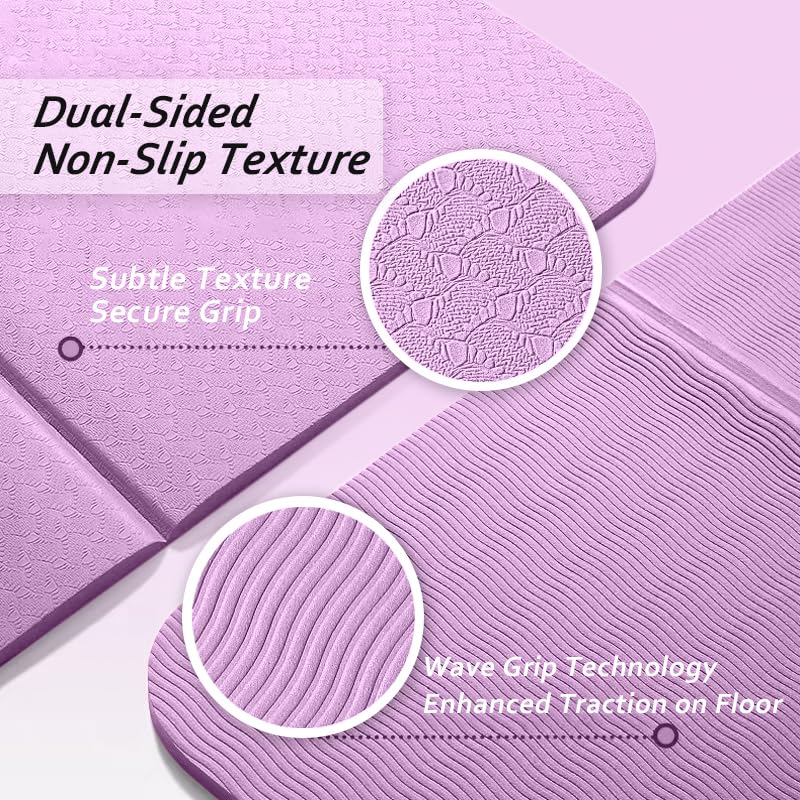Dual-Sided Non-Slip TPE Exercise Mat for Yoga, Pilates, Kids Nap & Travel (Purple)