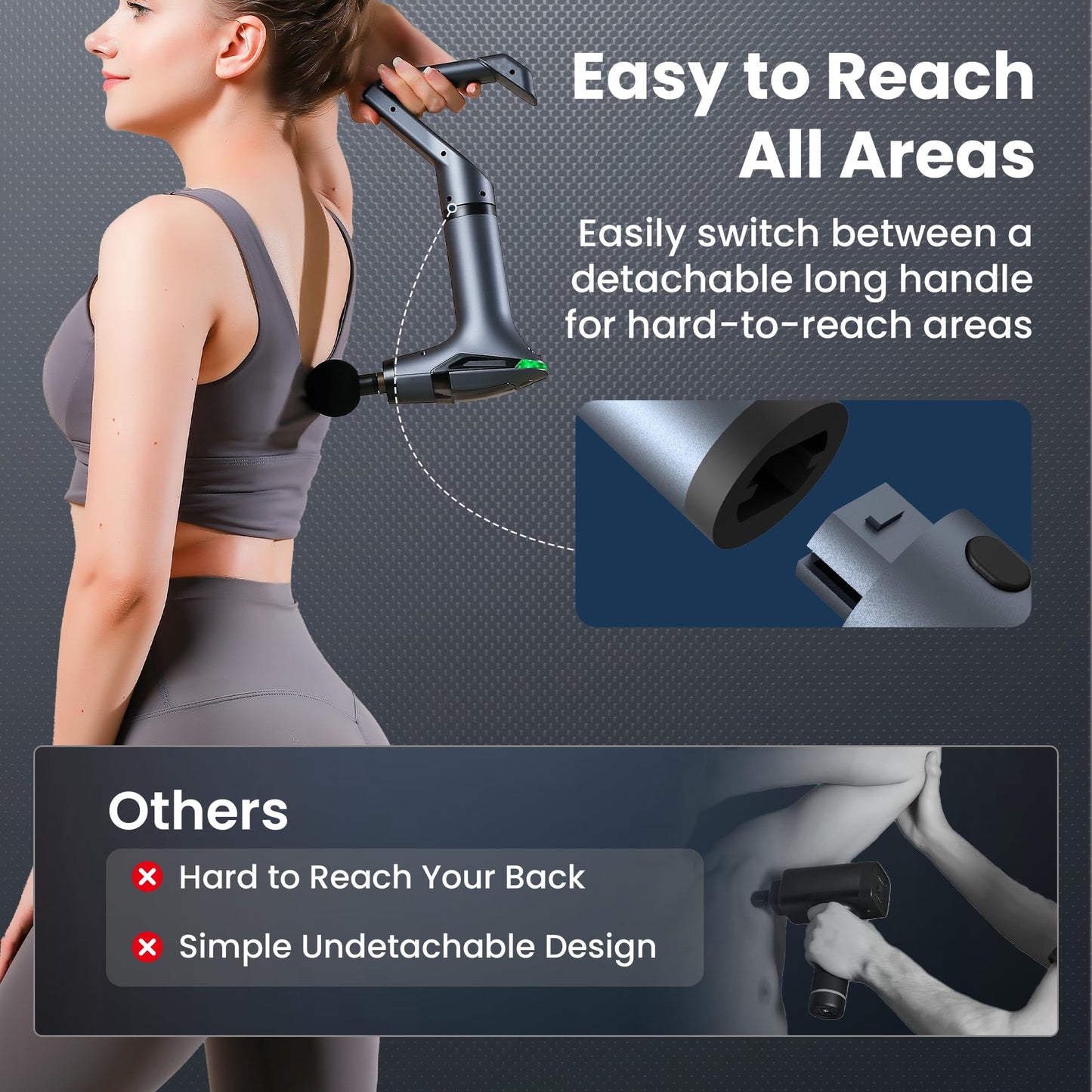 Black 3-in-1 Massage Gun with Extendable Handle & Back Strap