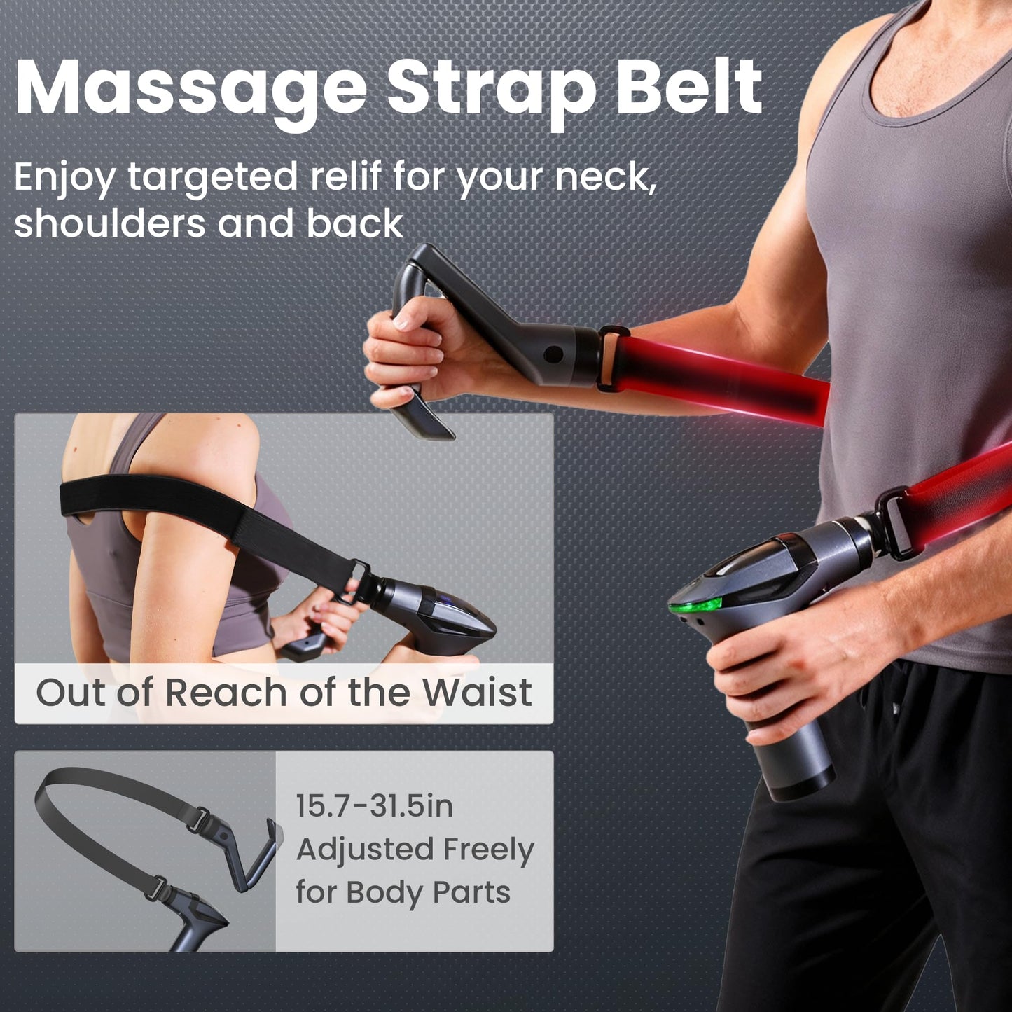 Black 3-in-1 Massage Gun with Extendable Handle & Back Strap