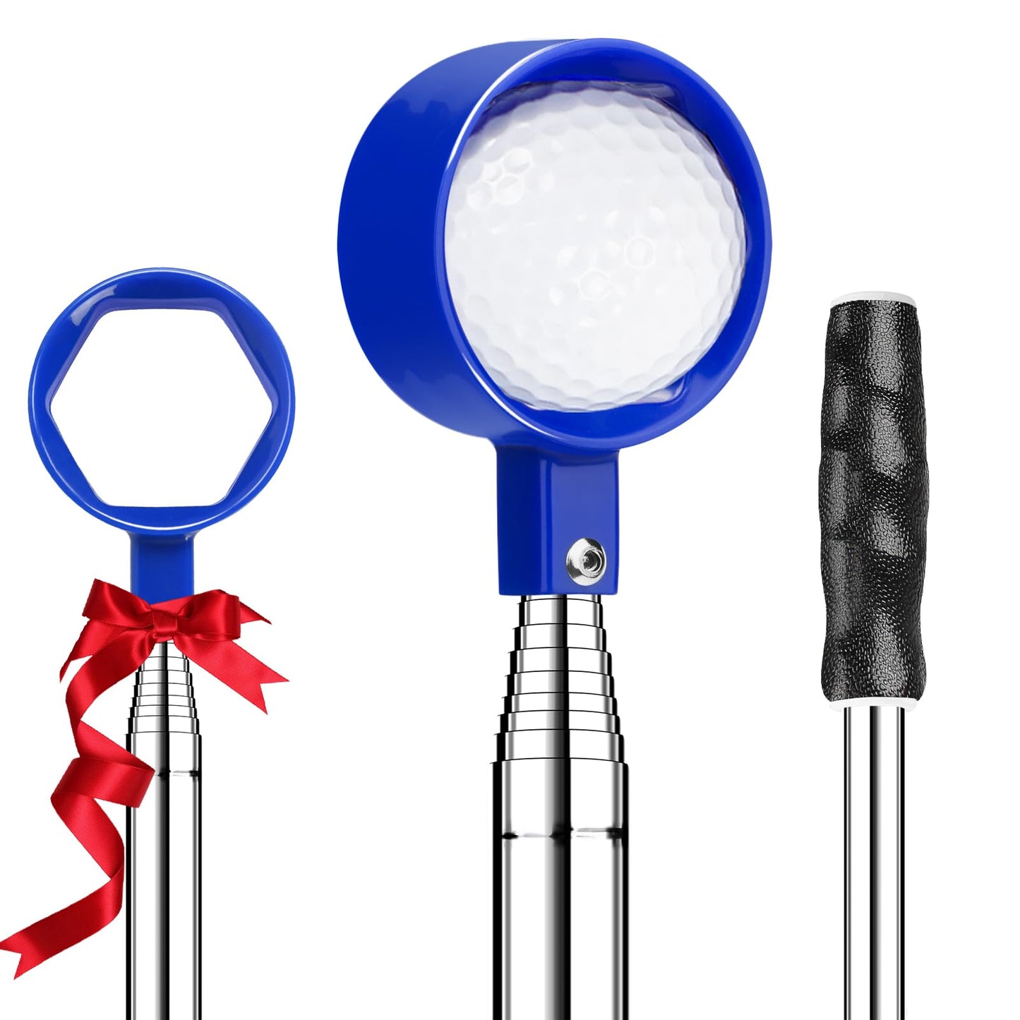 Telescopic Golf Ball Retriever 9FT – Blue Stainless Steel Pole with Durable Nylon Head for Water, Sand & Bush Retrieval (Blue)