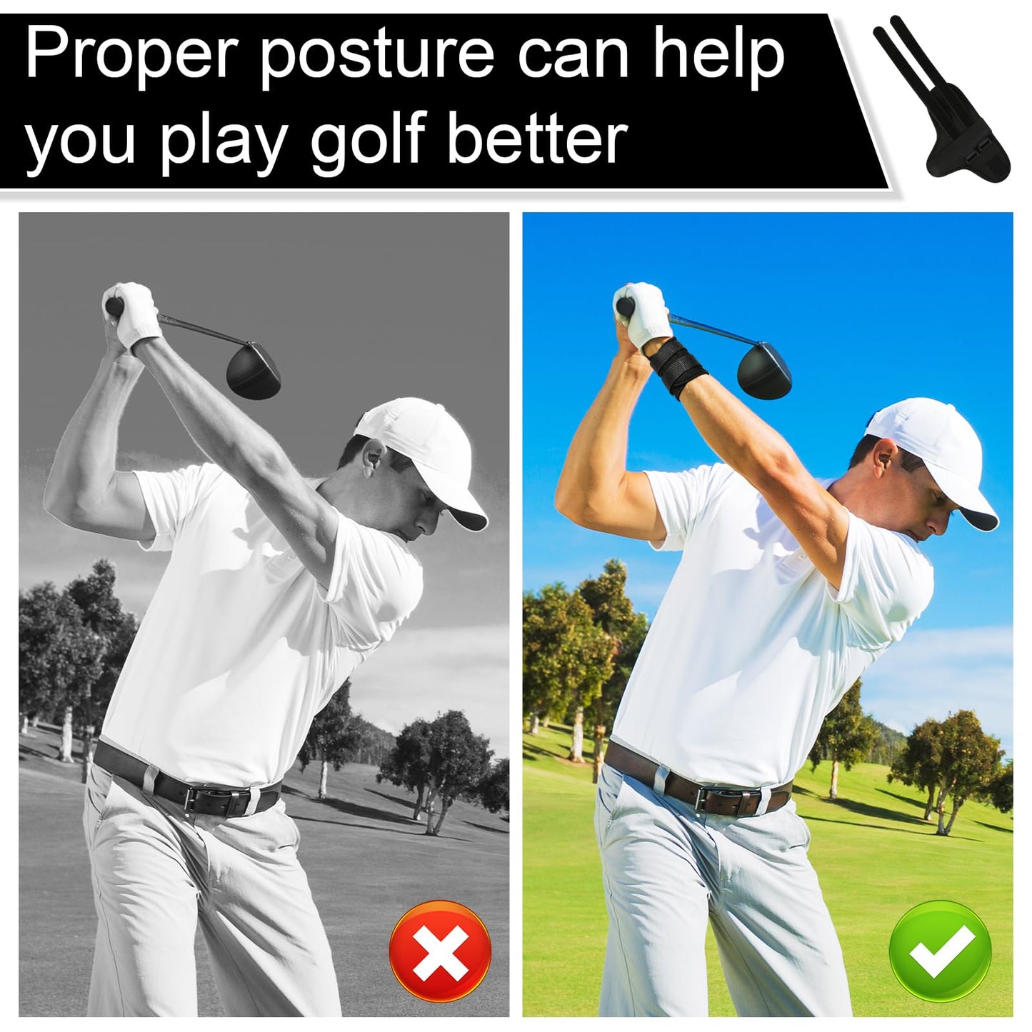 Golf Wrist Alignment Trainer for Home & Range Practice – 2-Pack Adjustable Swing Correction Brace for Beginners and Pros (Black)