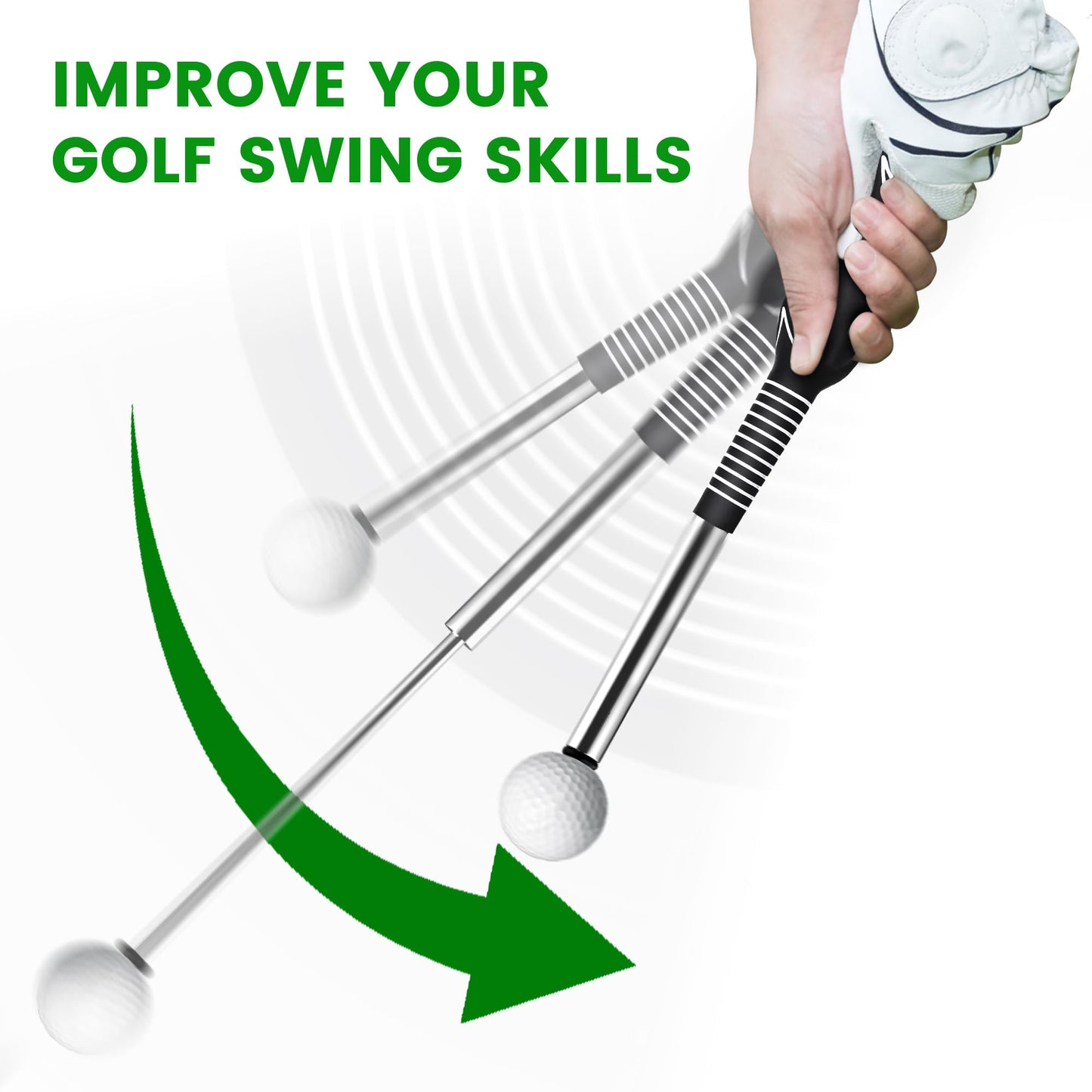 Retractable Golf Swing Trainer with Click Sound – Black Adjustable Tempo Training Aid for Home, Office & Driving Range Practice (Black)