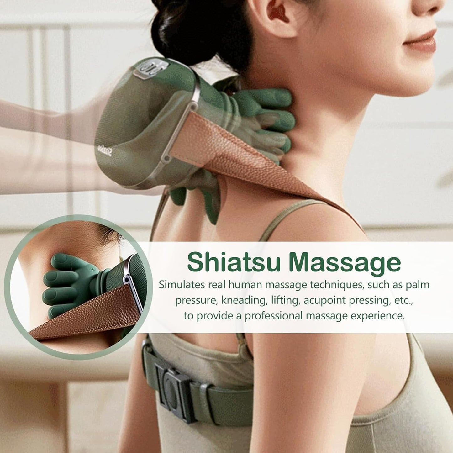 Hand-Like Neck & Shoulder Massager with 4D Kneading and Heat (Forest Green)