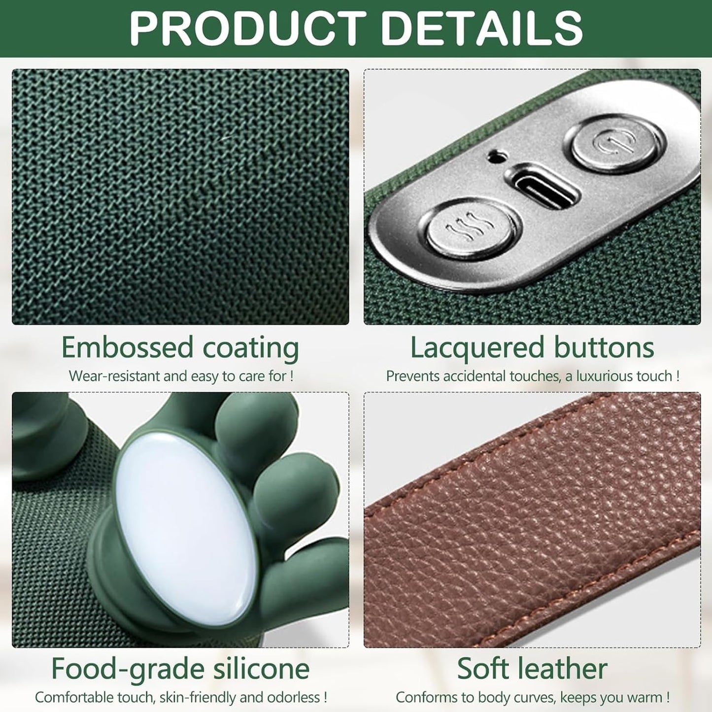 Hand-Like Neck & Shoulder Massager with 4D Kneading and Heat (Forest Green)