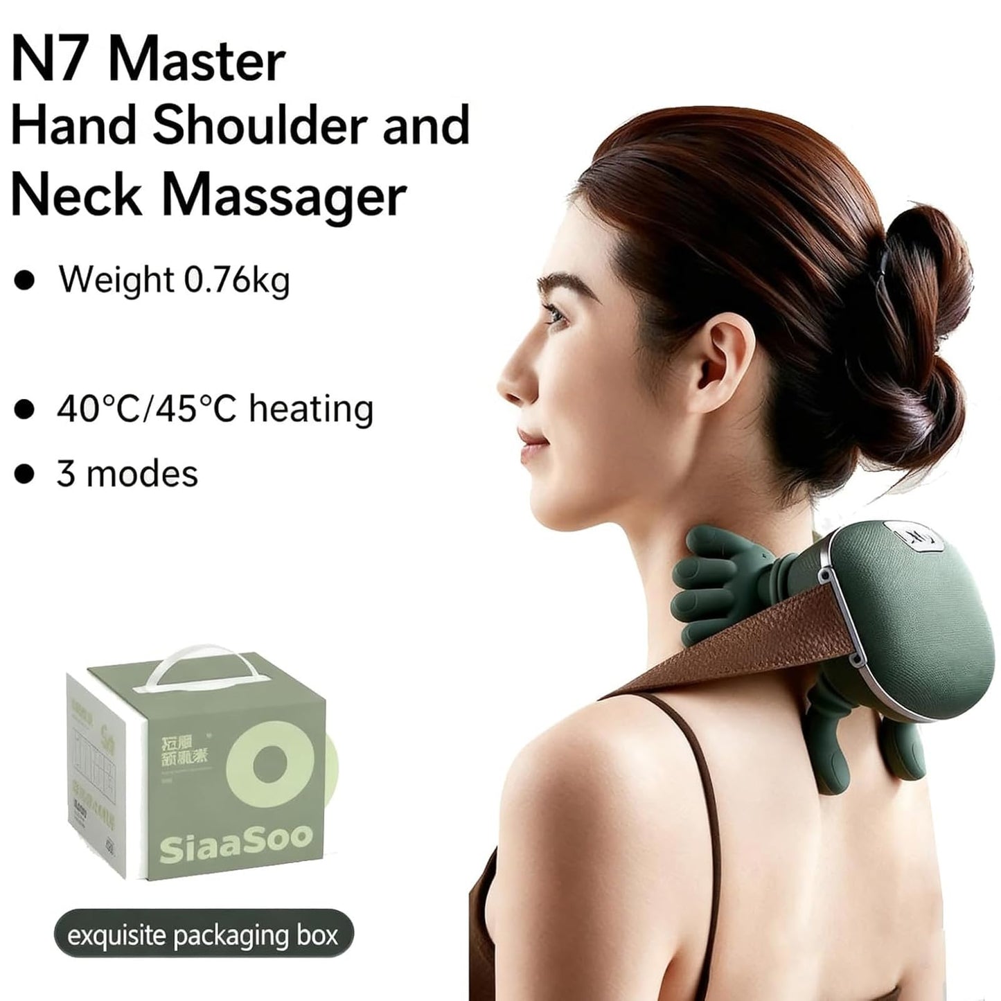 Hand-Like Neck & Shoulder Massager with 4D Kneading and Heat (Forest Green)