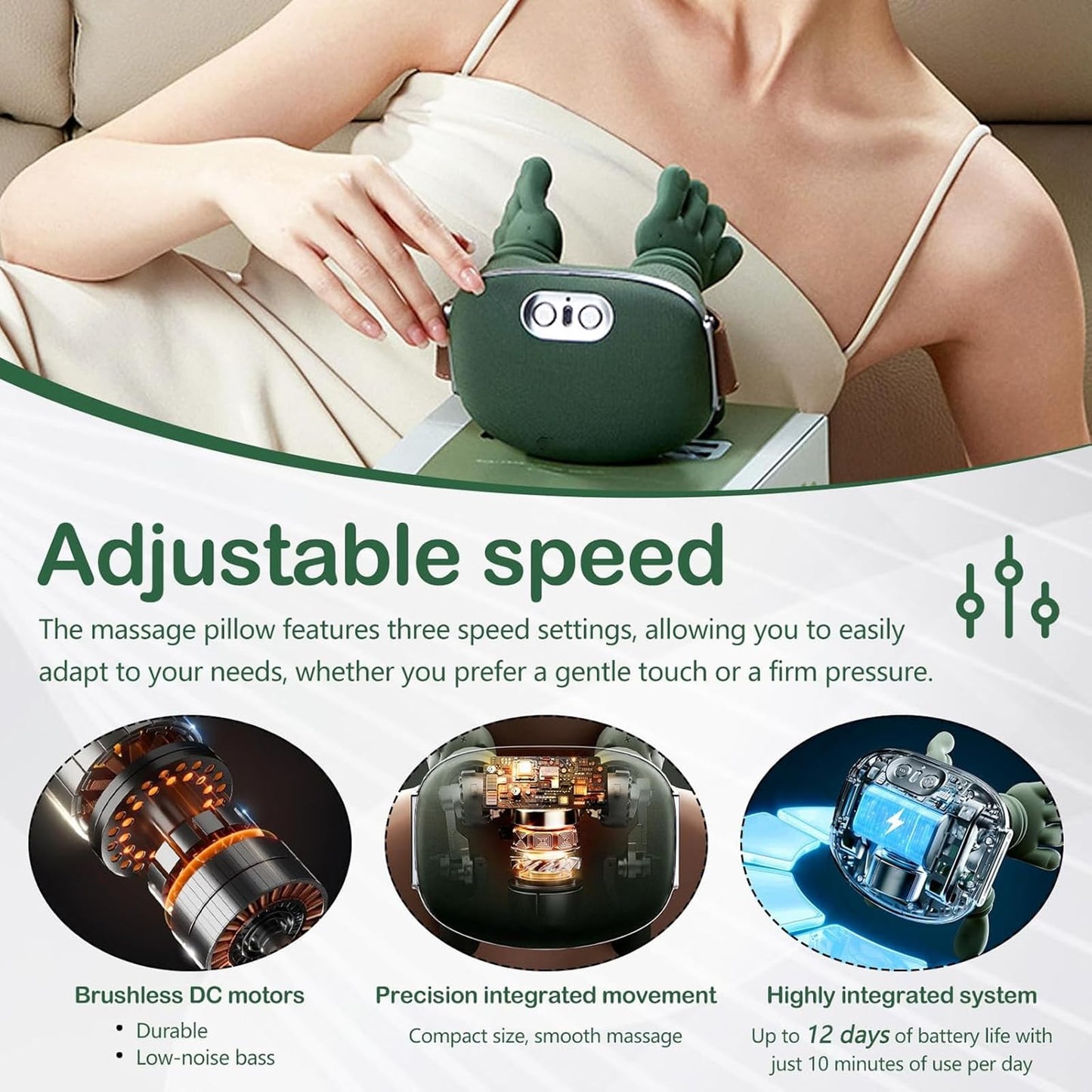 Hand-Like Neck & Shoulder Massager with 4D Kneading and Heat (Forest Green)