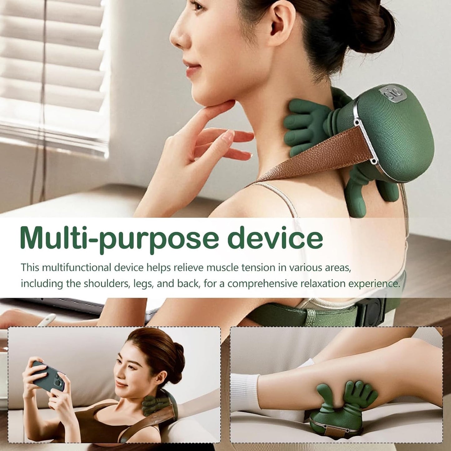 Hand-Like Neck & Shoulder Massager with 4D Kneading and Heat (Forest Green)