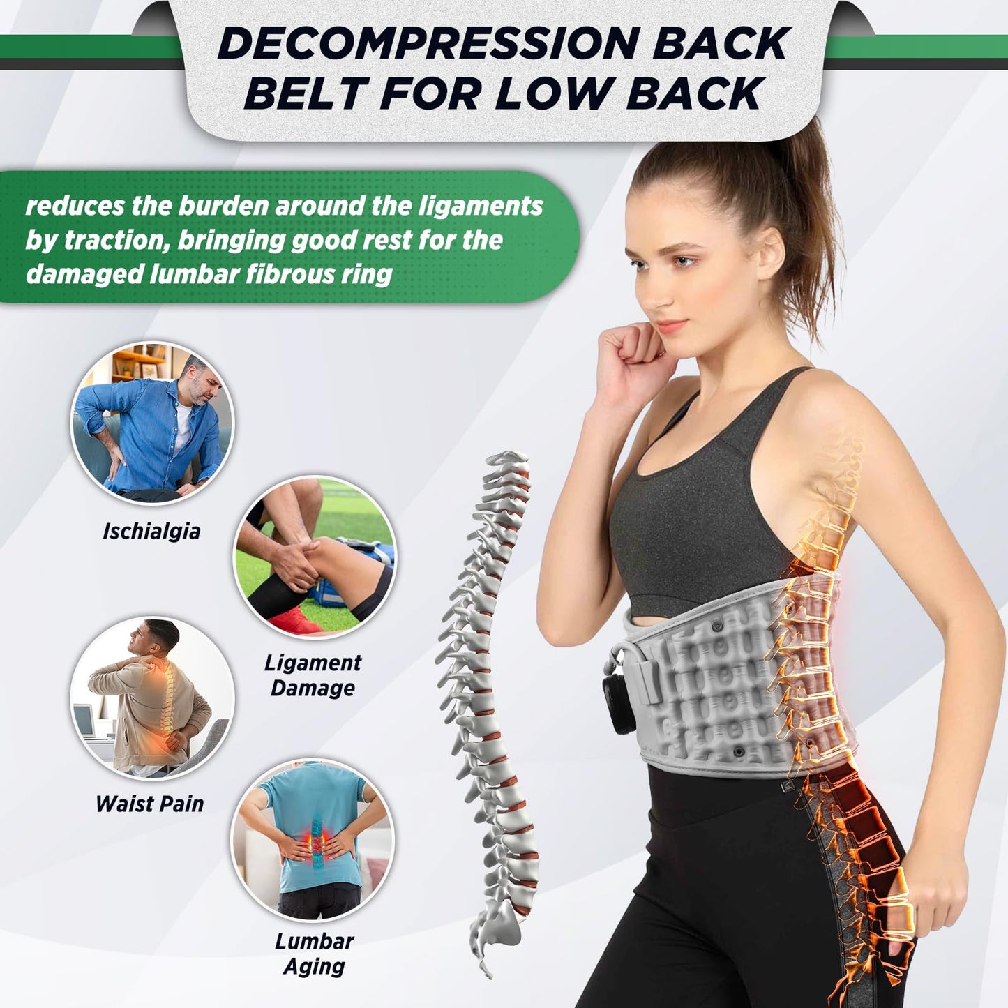 Inflatable Heating Massage Waist Belt with 3-Level Heat & Vibration (Gray)