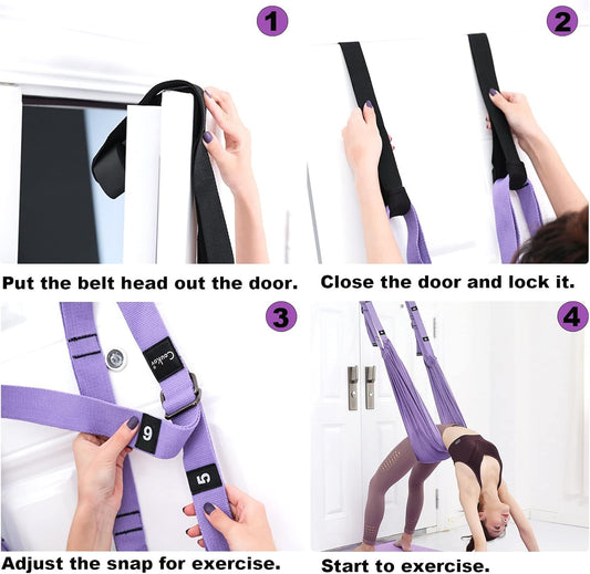 Door-Hanging Yoga Hammock for Backbend & Stretching (Pink)