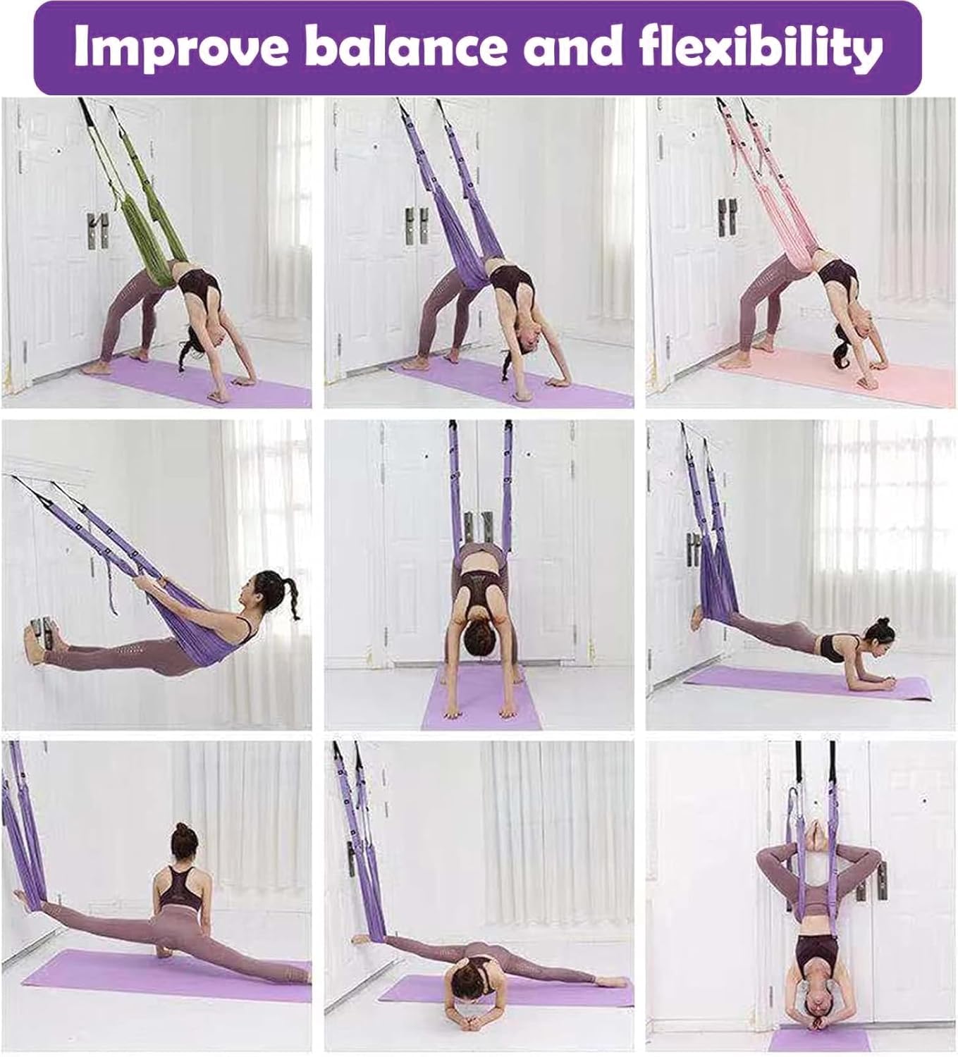 Door-Hanging Yoga Hammock for Backbend & Stretching (Pink)