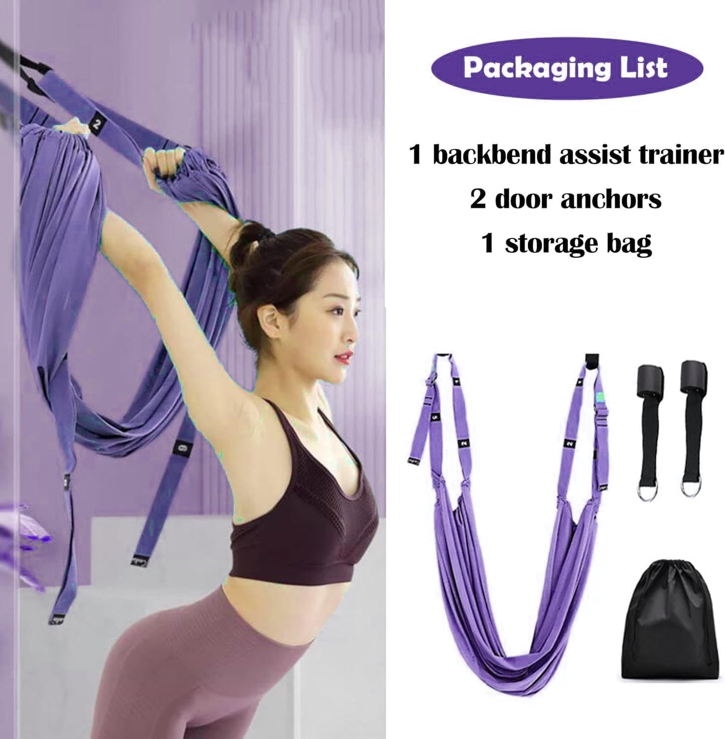 Door-Hanging Yoga Hammock for Backbend & Stretching (Blue)