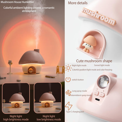 Portable Mushroom Humidifier with 7 Color Sunset Lightm (Pink)