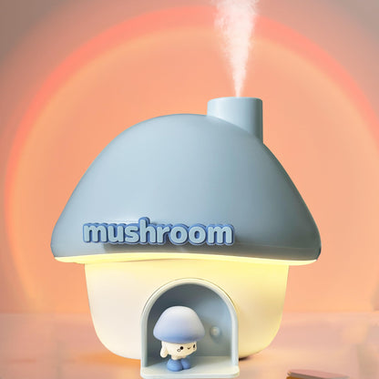 Portable Mushroom Humidifier with 7 Color Sunset Light (Blue)