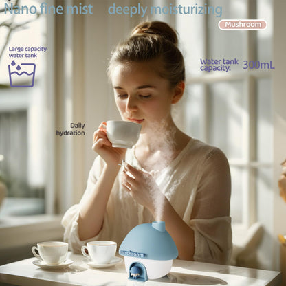 Portable Mushroom Humidifier with 7 Color Sunset Light (Blue)